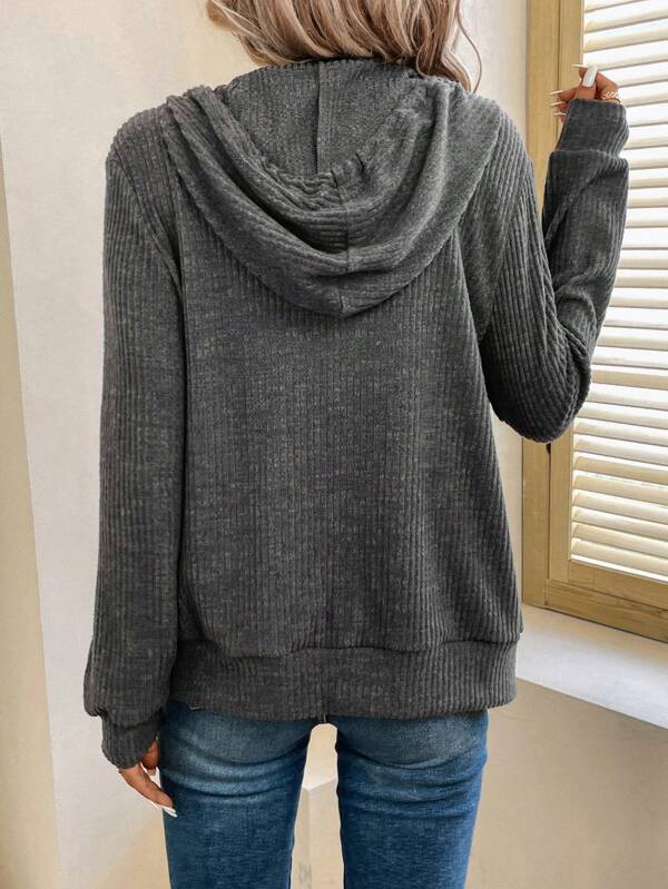 Grey Plain Hoodie Cardigan