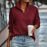 Burgundy V-Neck Long Sleeve Plain Top