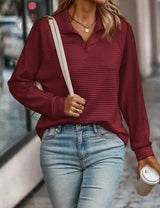 Burgundy V-Neck Long Sleeve Plain Top