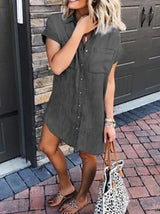 Button Short Sleeve Denim Dress