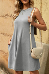 Gray Crisscross Cut-out Back Knit Tank Petal Dress