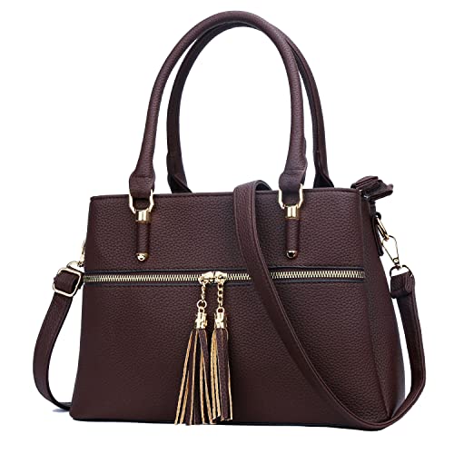 Women Satchel Bags Handle Shoulder Handbags and Purses Pockets Zipper Leather Crossbody Bags