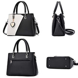 Womens Leather Handbags Purse Top-handle Bags Contrast Color Stitching Totes Satchel Shoulder Bag for Ladies