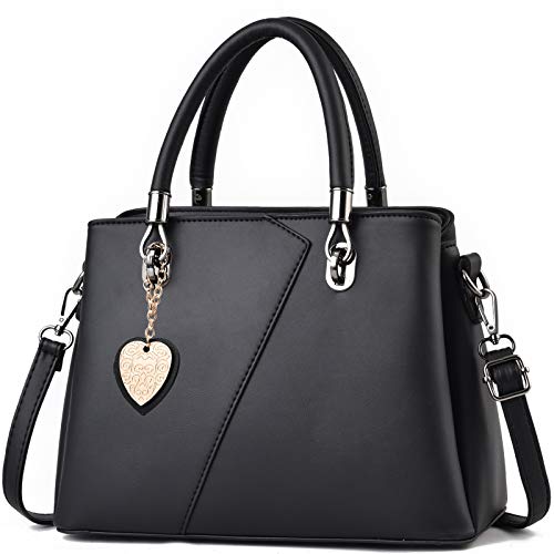 Womens Leather Handbags Purse Top-handle Bags Contrast Color Stitching Totes Satchel Shoulder Bag for Ladies