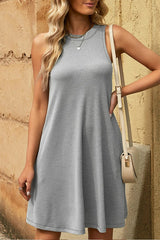 Gray Crisscross Cut-out Back Knit Tank Petal Dress