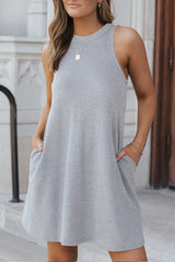 Gray Crisscross Cut-out Back Knit Tank Petal Dress