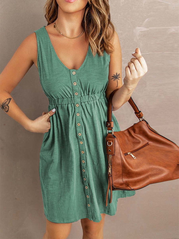 Casual Buttons Vest Dress(9 Colors)