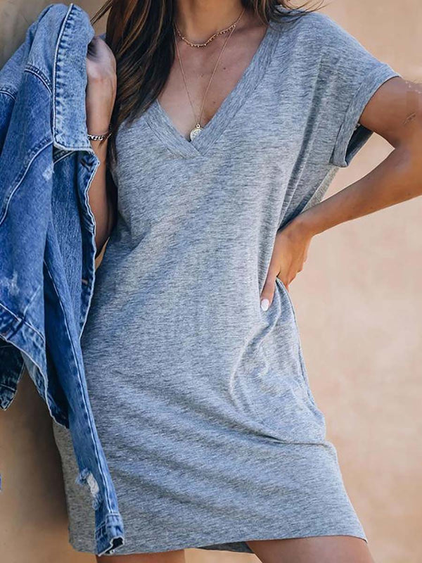 Casual Deep V-neck T-shirt Dress